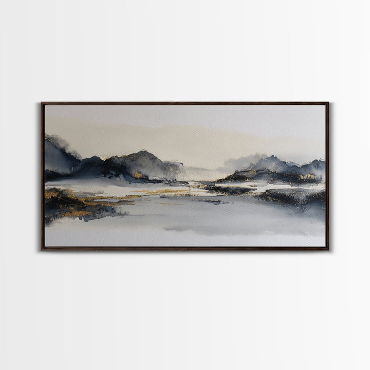 Japanese Ink Landscape Canvas Print, Hotel Art, Wall Art, Hotel Decor, Boutique, Abstract Art, Framed Art, Wood Wall Art, HOT-2x1-62