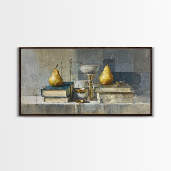 Elegant Pear Still Life on Linen Framed Canvas Print, Hotel Art, Art Deco, Hotel Decor, Fine Art, Boutique, Minimalist Wall Art, HOT-2x1-65