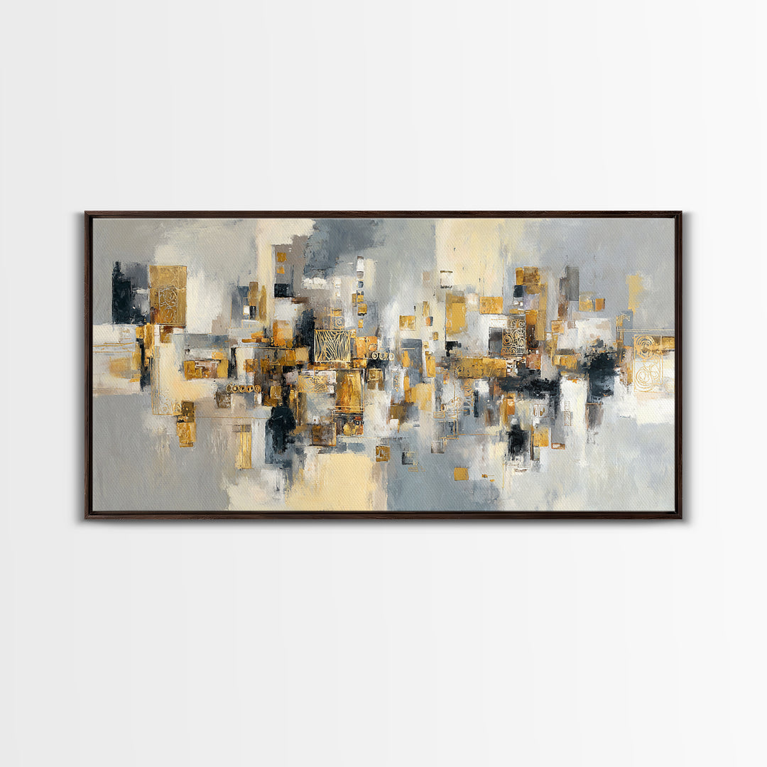 Gold Accented Abstract for Upscale Lobby Framed Canvas Print, Hotel Art, Wall Decor, Hotel Decor, Abstract Art, Boutique, HOT-2x1-9