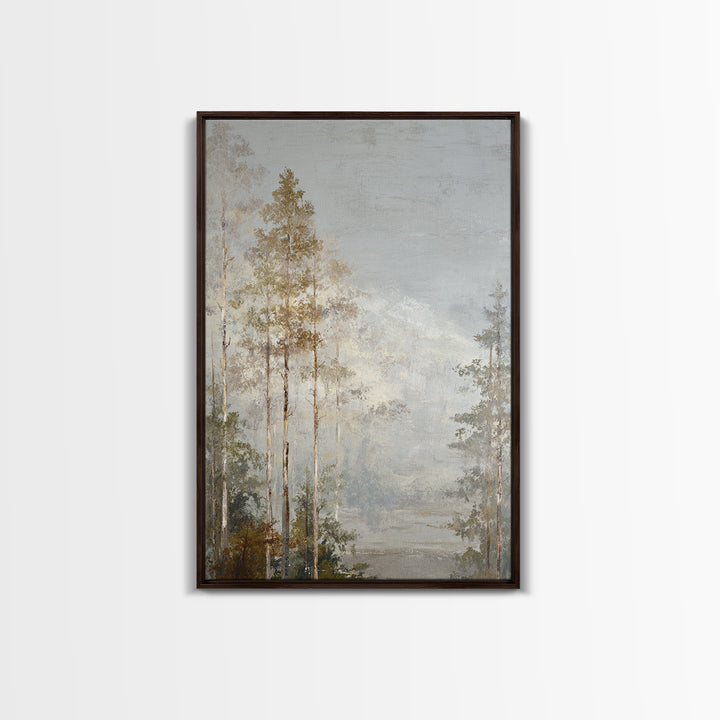 Misty Forest with Refined Calm Atmosphere Framed Canvas Print, Hotel Art, Poster, Hotel Decor, Boutique, Wood Wall Art, HOT-2x3-46