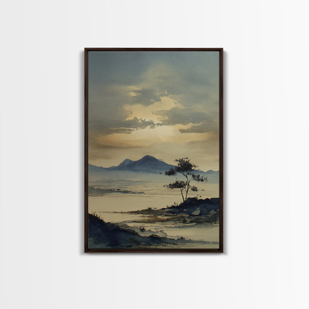 Japanese Ink Landscape Canvas Print, Hotel Art, Art, Hotel Decor, Oil Painting, Boutique, Printable Art, Living Room Decor, HOT-2x3-50