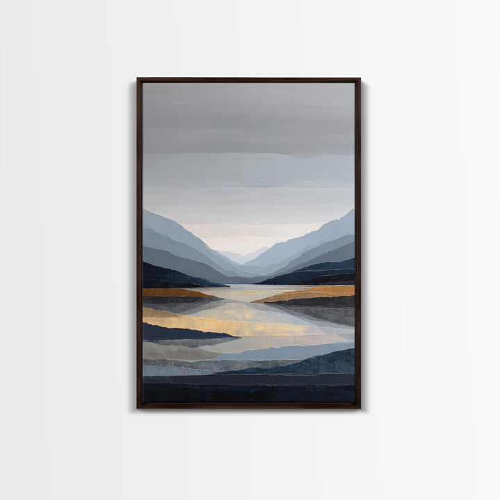 Serene Mountain Lake for Boutique Hotel Mood Framed Canvas Print, Hotel Art, Living Room Decor, Hotel Decor, Fine Art, Boutique, HOT-2x3-88