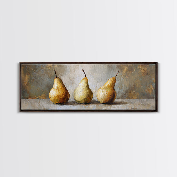 Elegant Pear Still Life on Linen Framed Canvas Print, Hotel Art, Beach Decor, Hotel Decor, Abstract Art, Boutique, Boho Decor, HOT-3x1-37