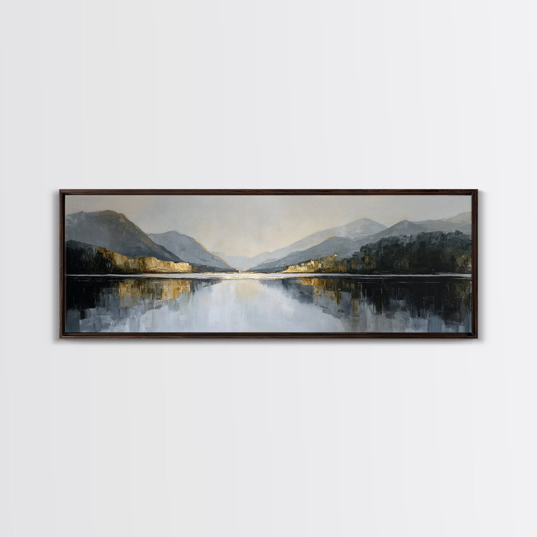 Serene Mountain Lake for Boutique Hotel Mood Framed Canvas Print, Hotel Art, Poster, Hotel Decor, Fine Art, Boutique, HOT-3x1-72