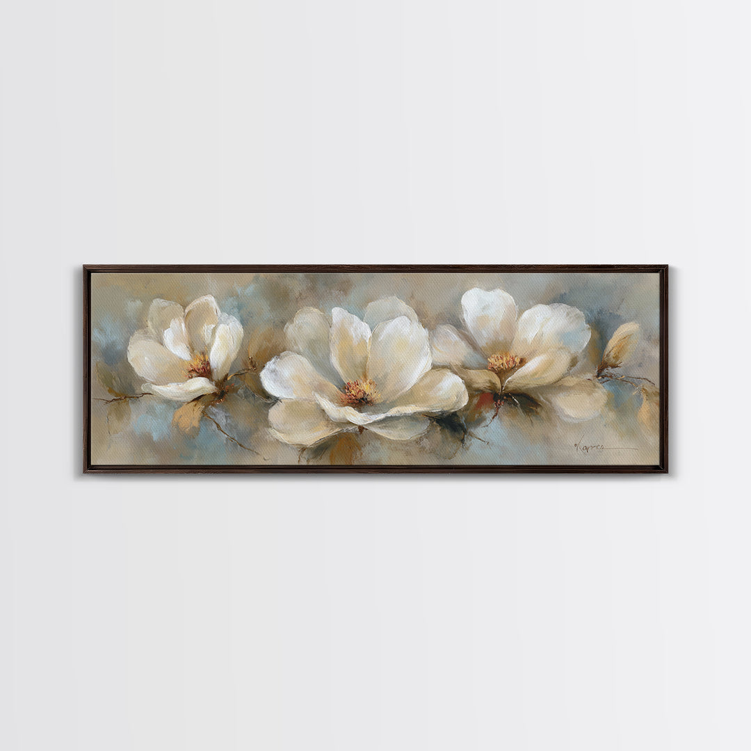 Classic Oil Painted Floral Still Life Framed Canvas Print, Hotel Art, Neutral Decor, Hotel Decor, Oil Painting, Boutique, HOT-3x1-73