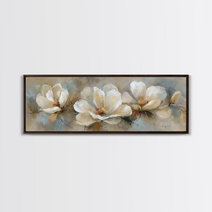 Classic Oil Painted Floral Still Life Framed Canvas Print, Hotel Art, Neutral Decor, Hotel Decor, Oil Painting, Boutique, HOT-3x1-73