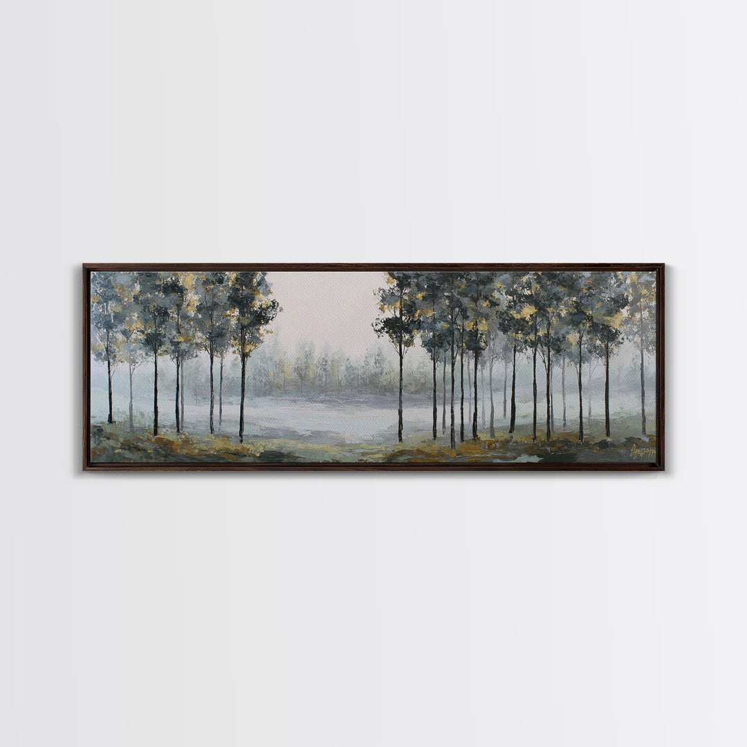 Misty Forest with Refined Calm Atmosphere Canvas Print, Hotel Art, Hotel Decor, Oil Painting, Boutique, Wall Sculpture, HOT-3x1-78