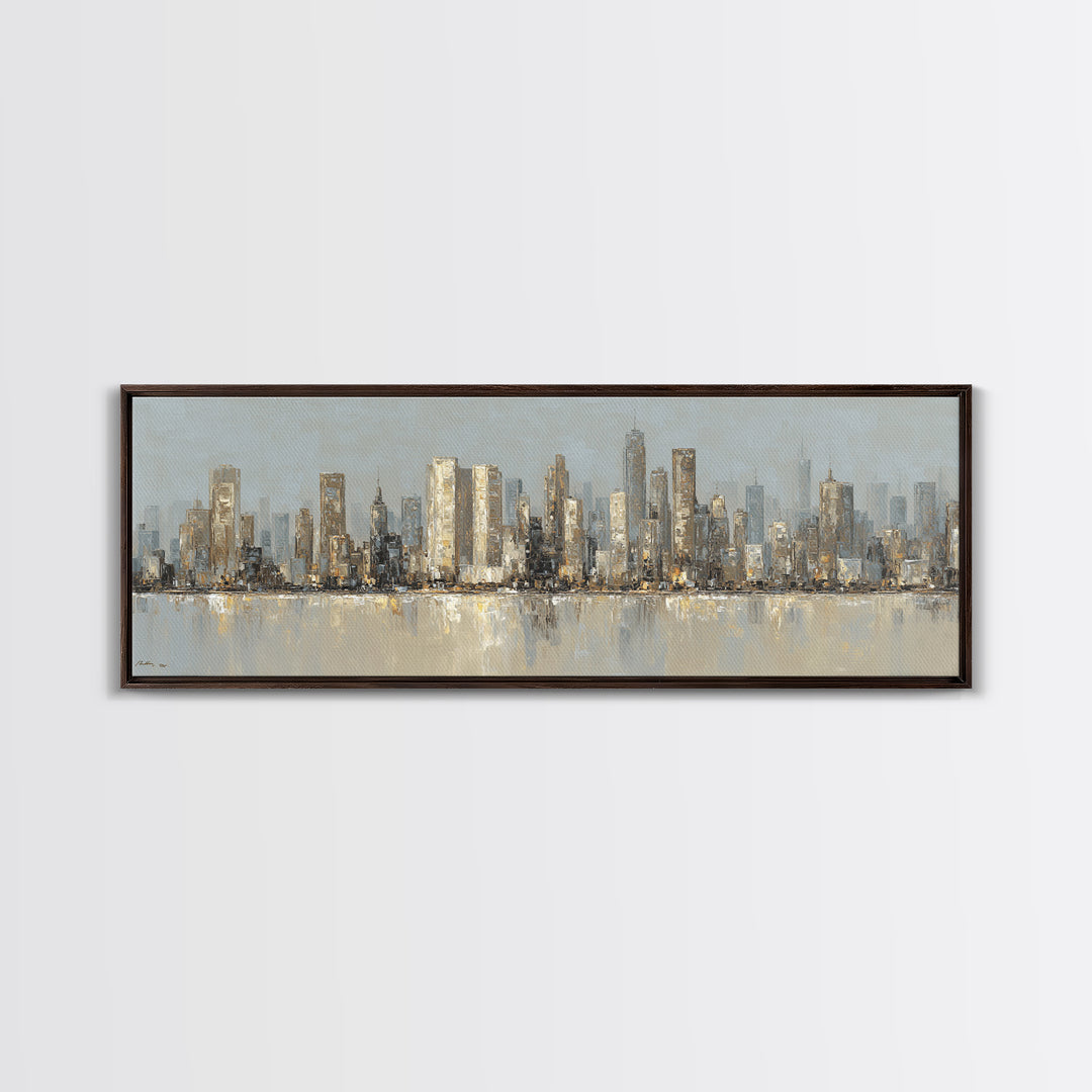 Quiet City Skyline Framed Canvas Print, Hotel Art, Gallery Wall Art, Hotel Decor, Abstract Art, Boutique, Luxury Decor, HOT-3x1-90