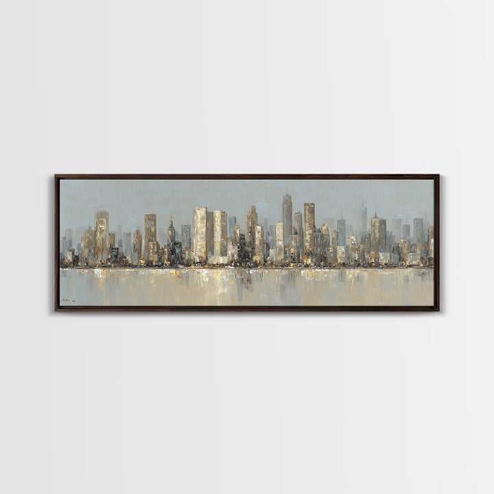 Quiet City Skyline Framed Canvas Print, Hotel Art, Gallery Wall Art, Hotel Decor, Abstract Art, Boutique, Luxury Decor, HOT-3x1-90