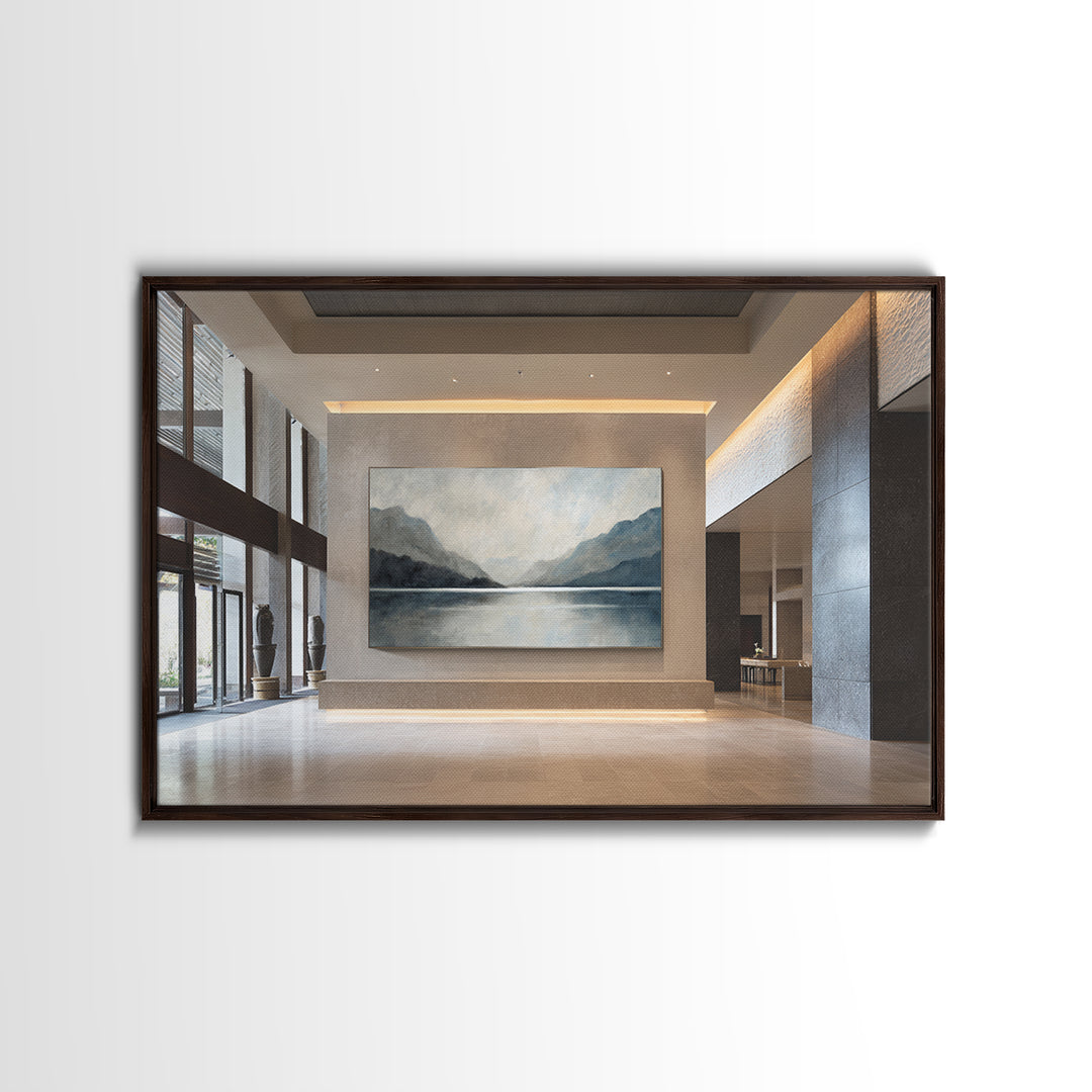 Serene Mountain Lake for Boutique Hotel Mood Framed Canvas Print, Hotel Art, Travel Poster, Hotel Decor, Fine Art, Boutique, HOT-3x2-36