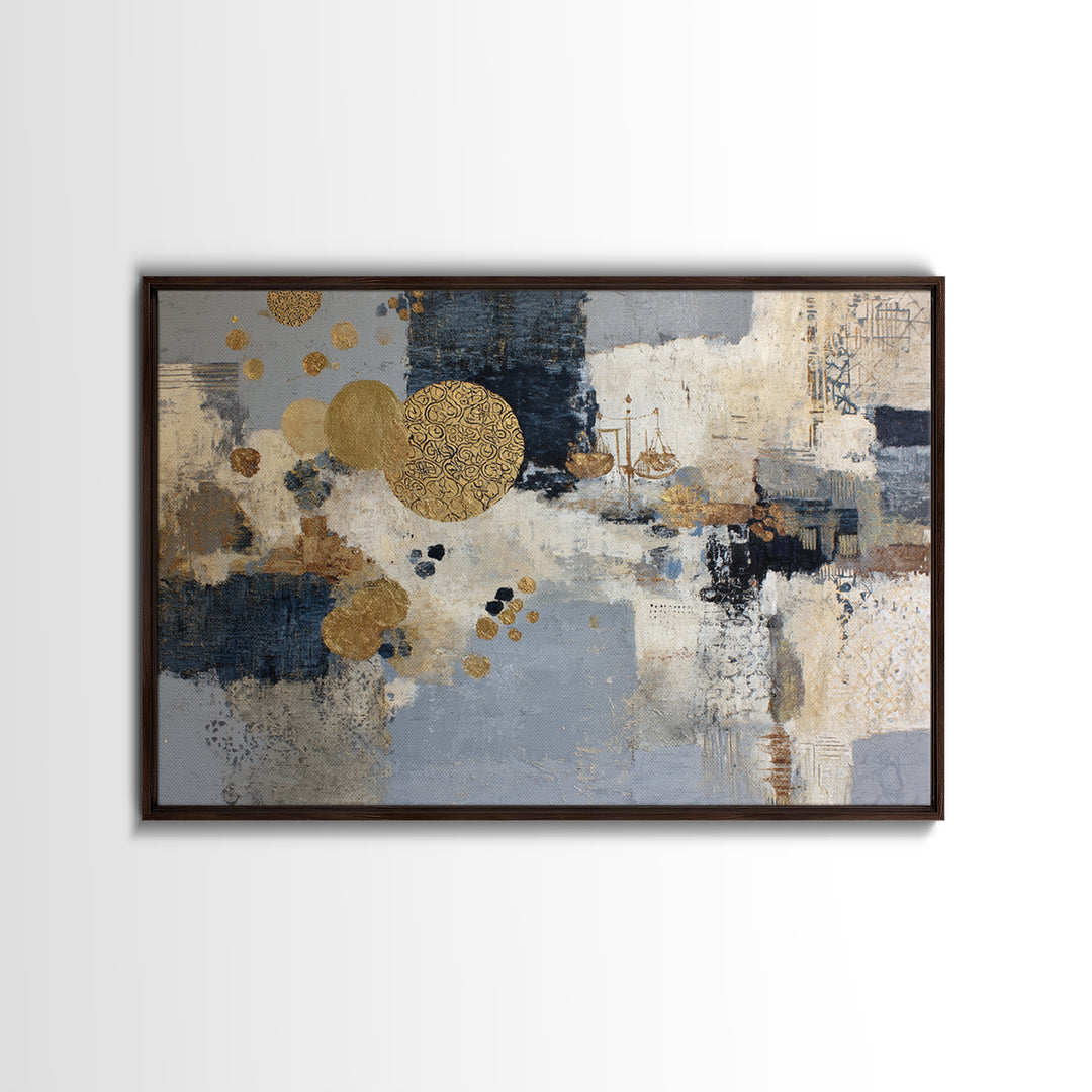 Gold Accented Abstract for Upscale Lobby Framed Canvas Print, Hotel Art, Beach House Decor, Hotel Decor, Abstract Art, Boutique, HOT-3x2-41