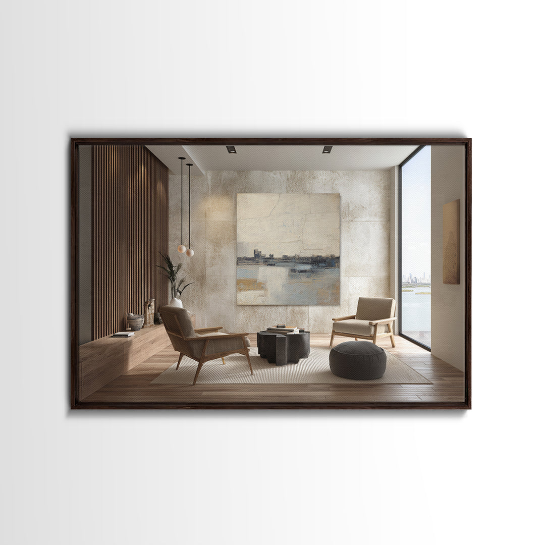 Large Calming Seascape Framed Canvas Print, Hotel Art, Wood Wall Art, Hotel Decor, Fine Art, Boutique, Gallery Wall Set, HOT-3x2-55