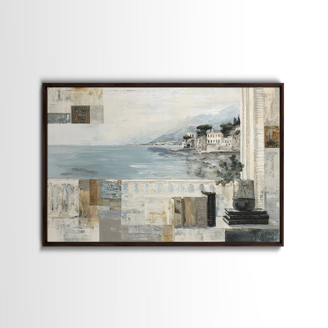 Mediterranean Terrace View Focused on Sea and Framed Canvas Print, Hotel Art, Coastal Decor, Hotel Decor, Fine Art, Boutique, HOT-3x2-63