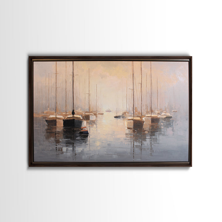 Quiet Harbor with Sailboats at Dawn Canvas Print, Hotel Art, Gallery Wall Set, Hotel Decor, Fine Art, Boutique, HOT-3x2-98