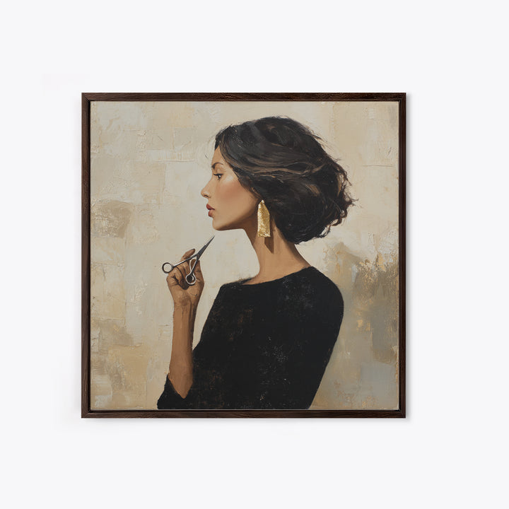 Minimal Female Profile Framed Canvas Print, Hair Salon Art, Wall Decor, Living Room Decor, Fine Art, Style, African Art, HSA-1x1-12