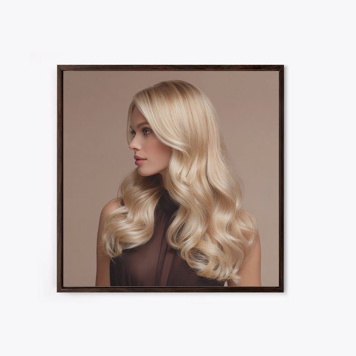 Blonde Waves Painted Framed Canvas Print, Hair Salon Art, African Art, Living Room Decor, Watercolor Art, Style, HSA-1x1-16