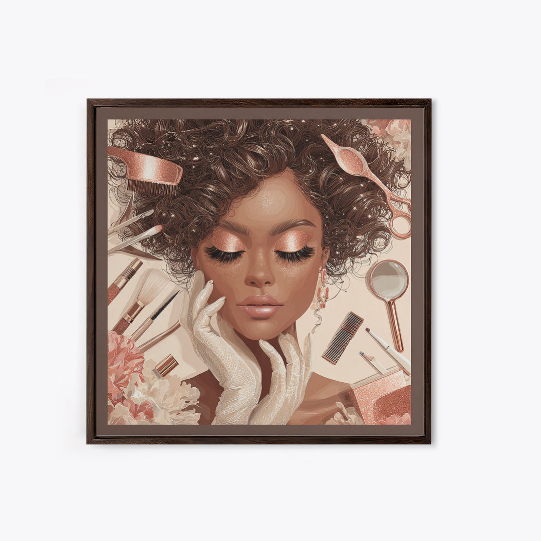 Glamour Face Portrait Framed Canvas Print, Hair Salon Art, Home Decor, Living Room Decor, Fine Art, Style, Contemporary Art, HSA-1x1-32