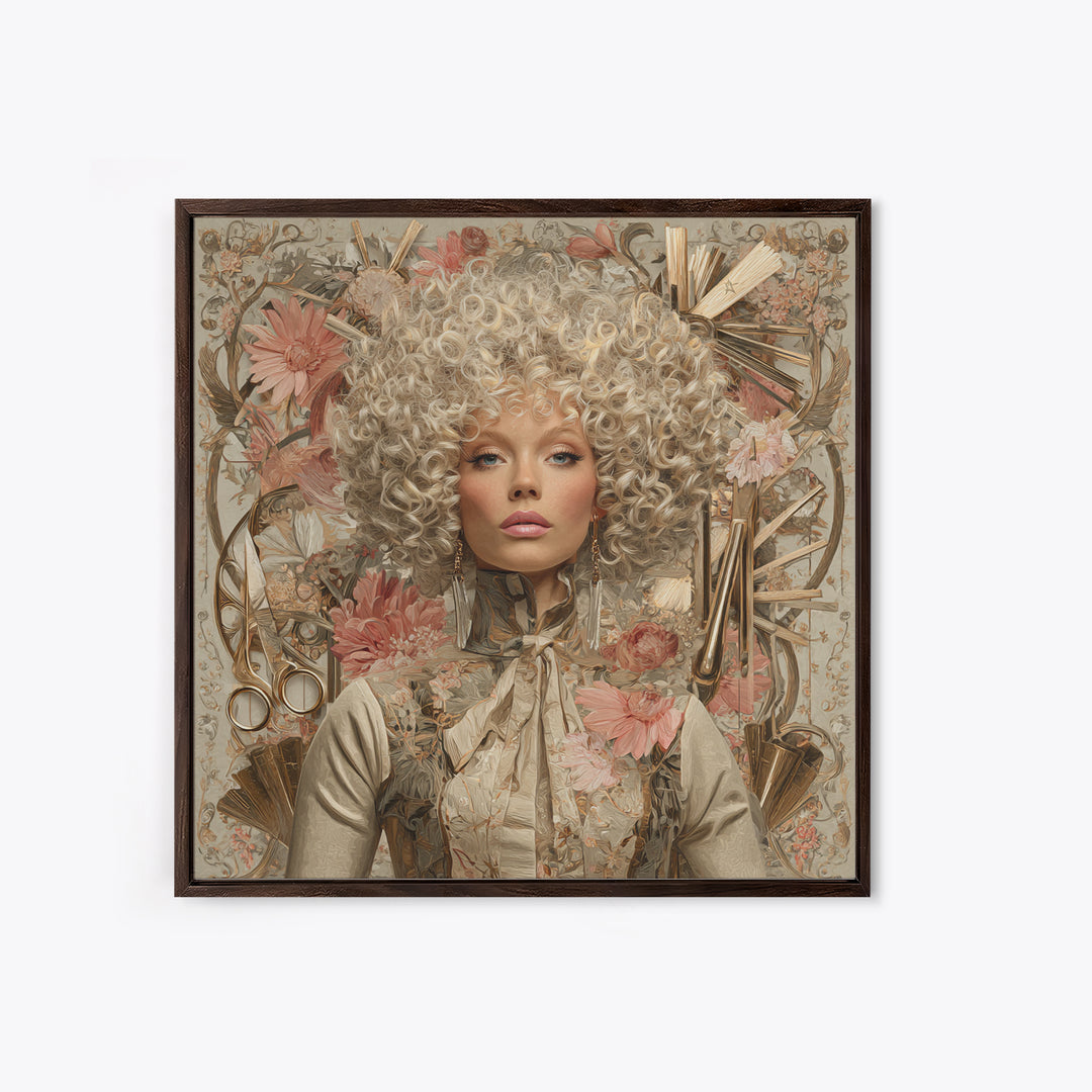 Curly Hair Portrait Framed Canvas Print, Hair Salon Art, Digital Download Art, Living Room Decor, Fine Art, Style, Home Decor, HSA-1x1-39