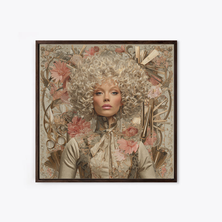 Curly Hair Portrait Framed Canvas Print, Hair Salon Art, Digital Download Art, Living Room Decor, Fine Art, Style, Home Decor, HSA-1x1-39