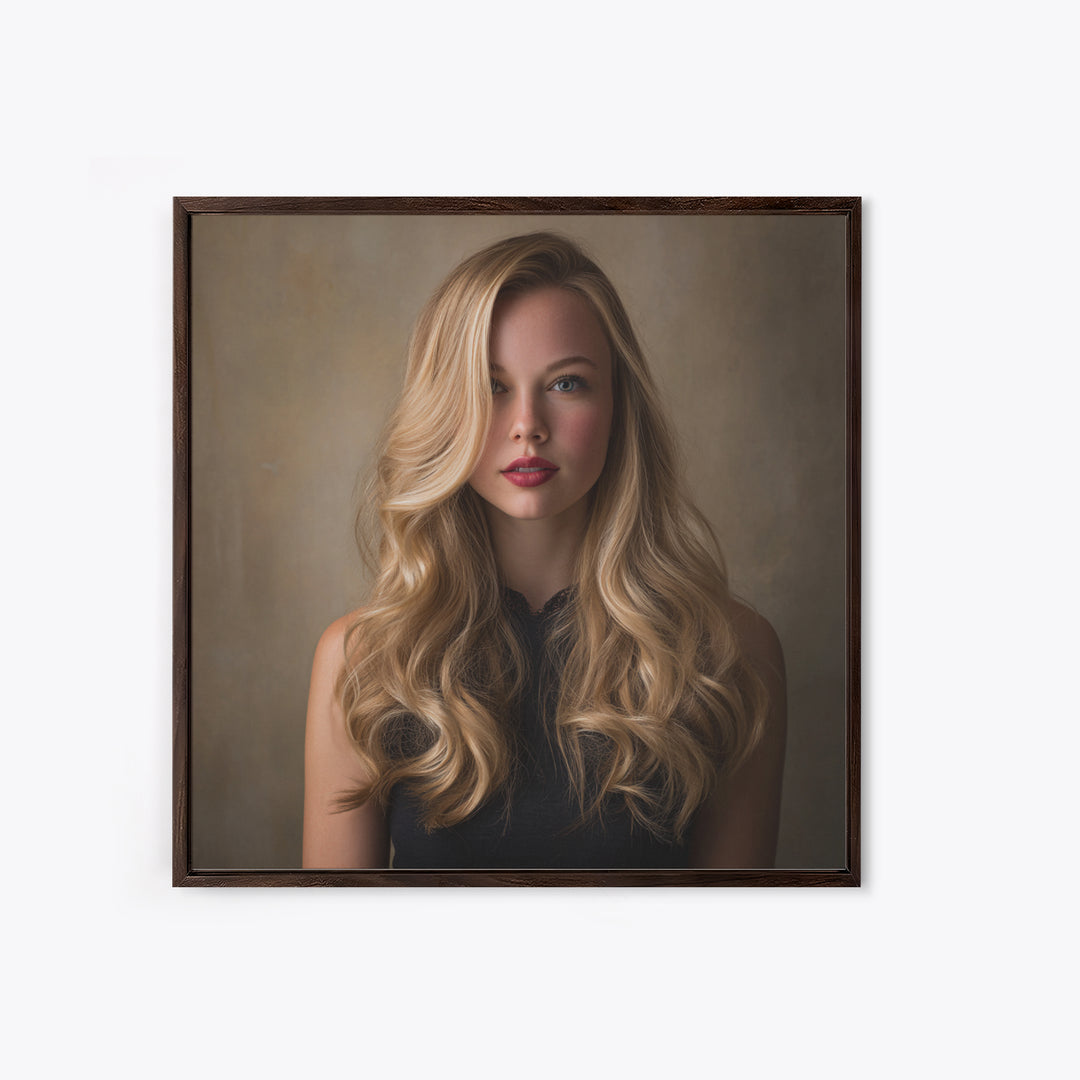 Blonde Waves Painted Framed Canvas Print, Hair Salon Art, Luxury Decor, Living Room Decor, Fine Art, Style, Printable Wall Art, HSA-1x1-40