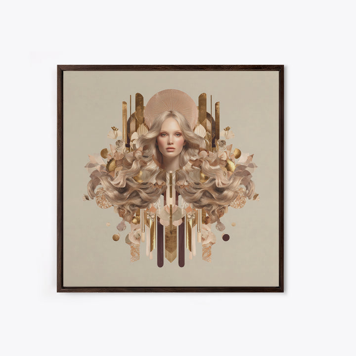 Fashion Portrait with Flowing Glossy Hair Canvas Print, Hair Salon Art, Neutral Decor, Living Room Decor, Oil Painting, Style, HSA-1x1-49
