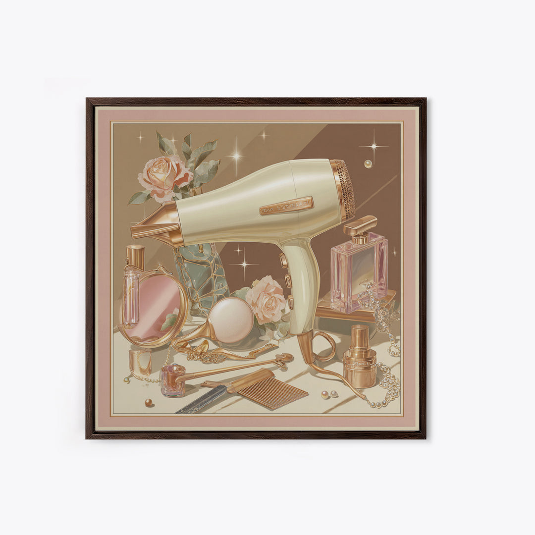 Hairdryer and Brush Framed Canvas Print, Hair Salon Art, Fine Art Print, Living Room Decor, Abstract Art, Style, Wall Decor, HSA-1x1-57