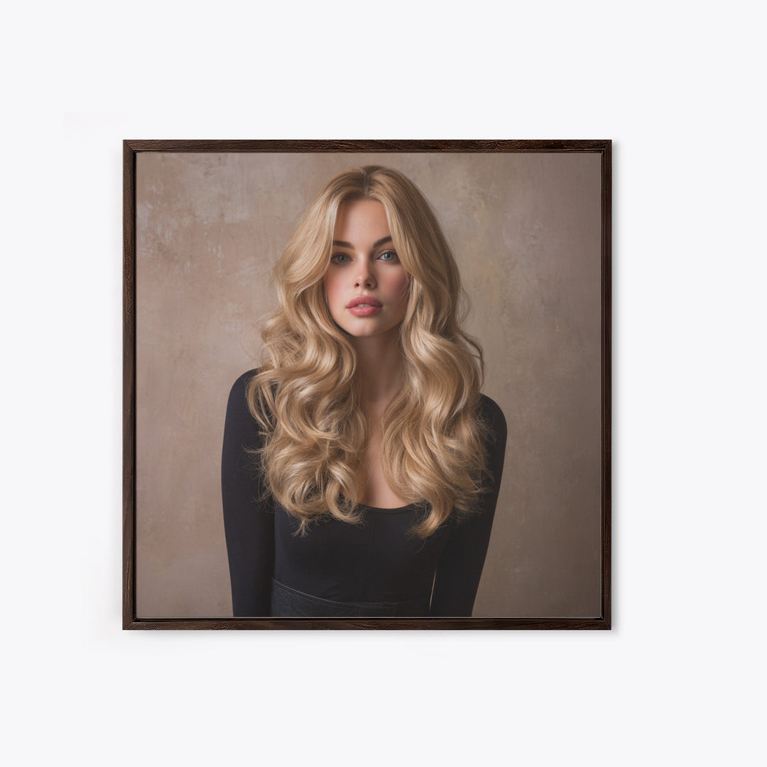 Blonde Waves Painted Framed Canvas Print, Hair Salon Art, Black Owned Art, Living Room Decor, Style, Hairdresser Gifts, HSA-1x1-64
