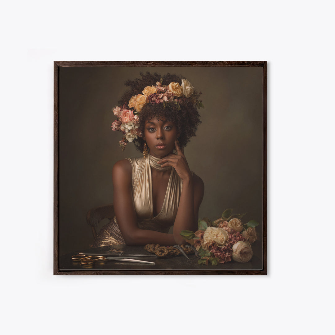 Afro Hair Portrait Framed Canvas Print, Hair Salon Art, Black Woman Wall Art, Living Room Decor, Oil Painting, Style, HSA-1x1-68