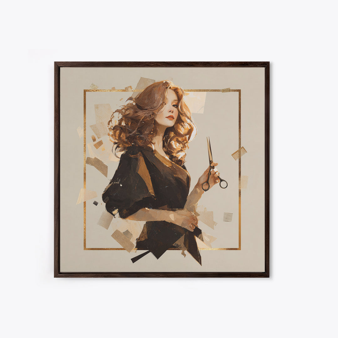Luxury Black and Gold Beauty Emblem Framed Canvas Print, Hair Salon Art, Hair Stylist, Living Room Decor, Abstract Art, Style, HSA-1x1-72