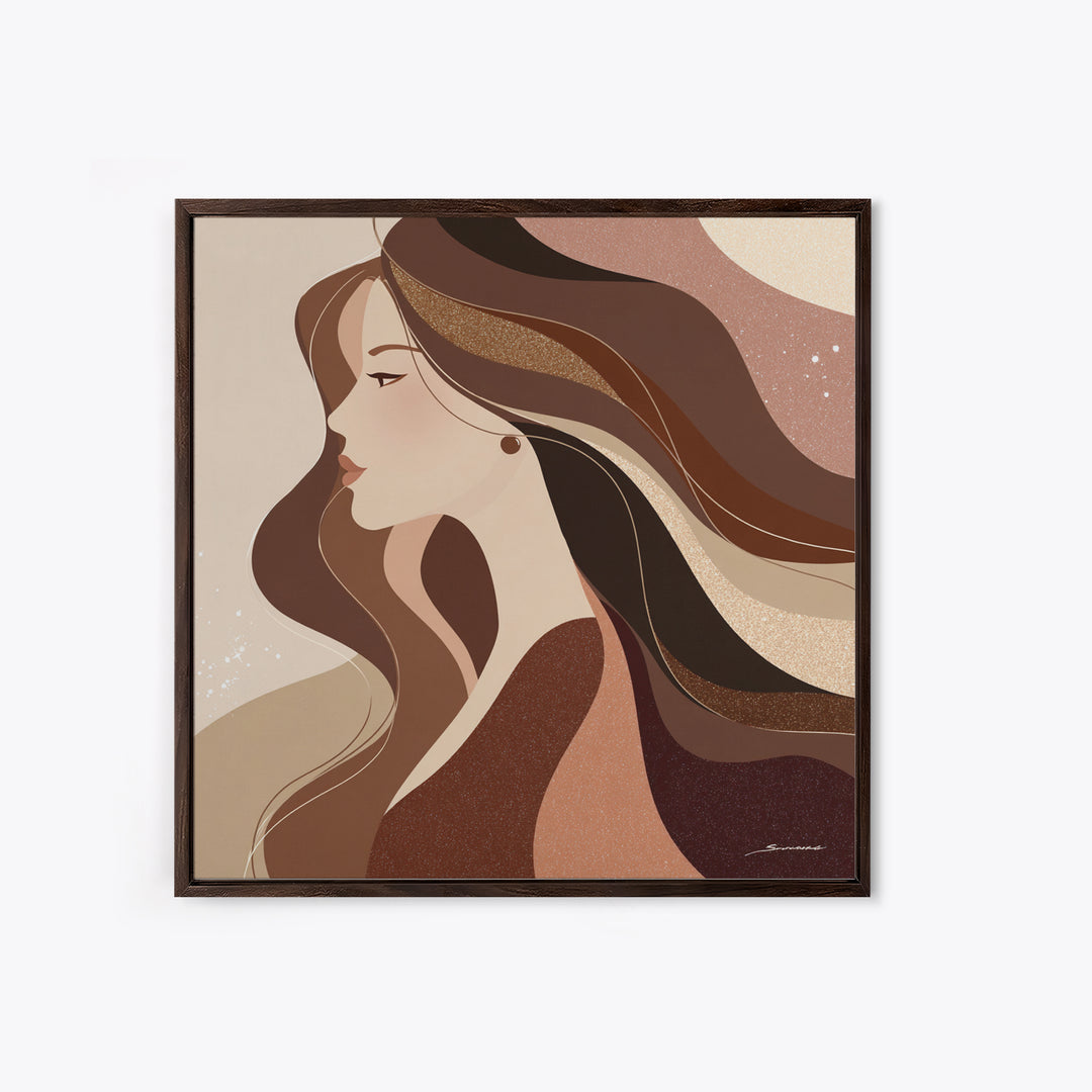 Fashion Portrait with Flowing Glossy Hair Framed Canvas Print, Hair Salon Art, Luxury Decor, Living Room Decor, Fine Art, Style, HSA-1x1-73