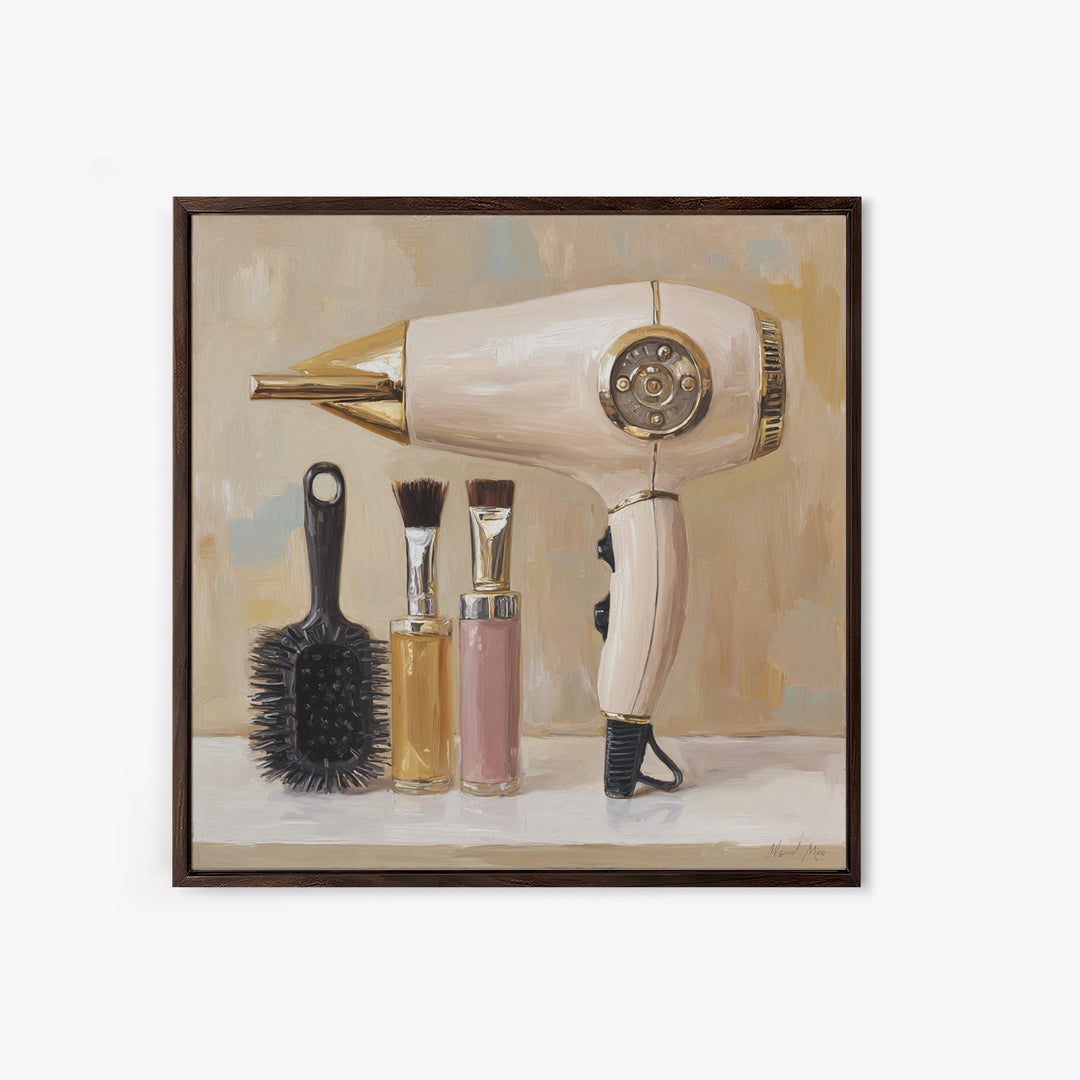 Hairdryer and Brush Canvas Print, Hair Salon Art, Textured Painting, Living Room Decor, Style, Black Art, Printable Art, HSA-1x1-81