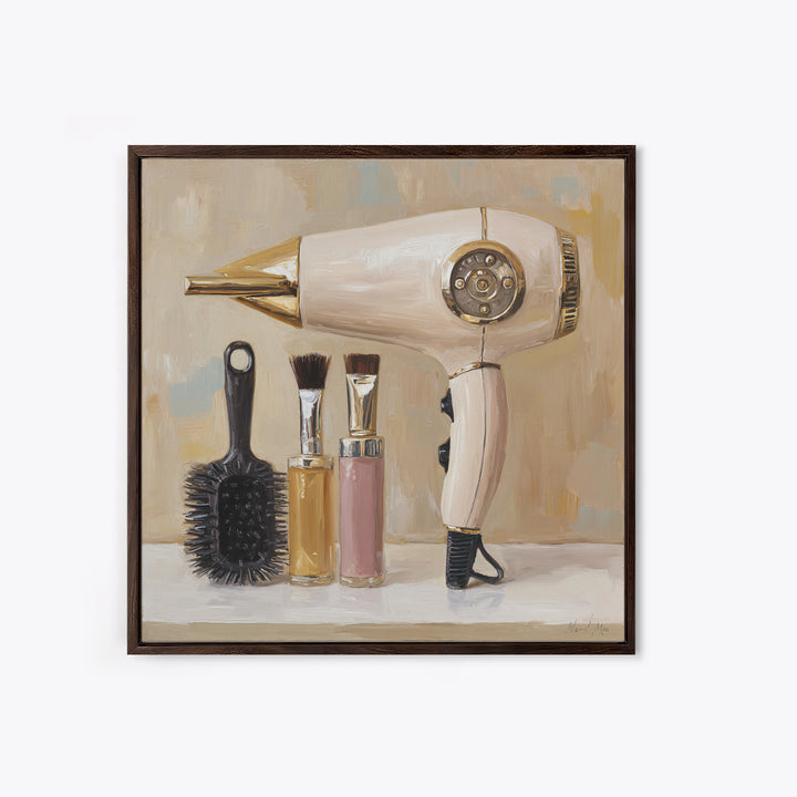 Hairdryer and Brush Canvas Print, Hair Salon Art, Textured Painting, Living Room Decor, Style, Black Art, Printable Art, HSA-1x1-81