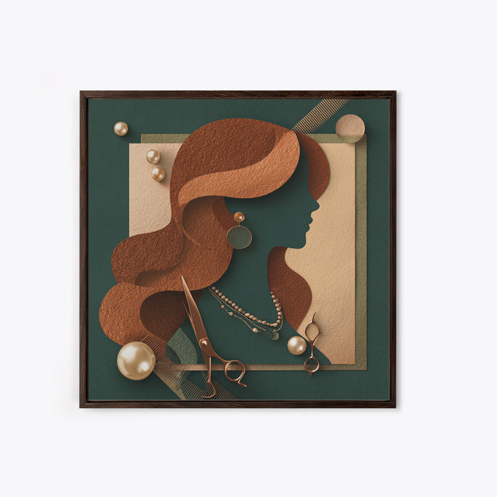 Copper Hair Silhouette Canvas Print, Hair Salon Art, Gallery Decor, Living Room Decor, Oil Painting, Style, Wall Art, HSA-1x1-82