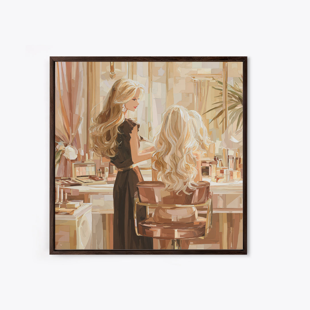 Blonde Waves Painted Framed Canvas Print, Hair Salon Art, Textured Painting, Living Room Decor, Fine Art, Style, Black Art, HSA-1x1-88