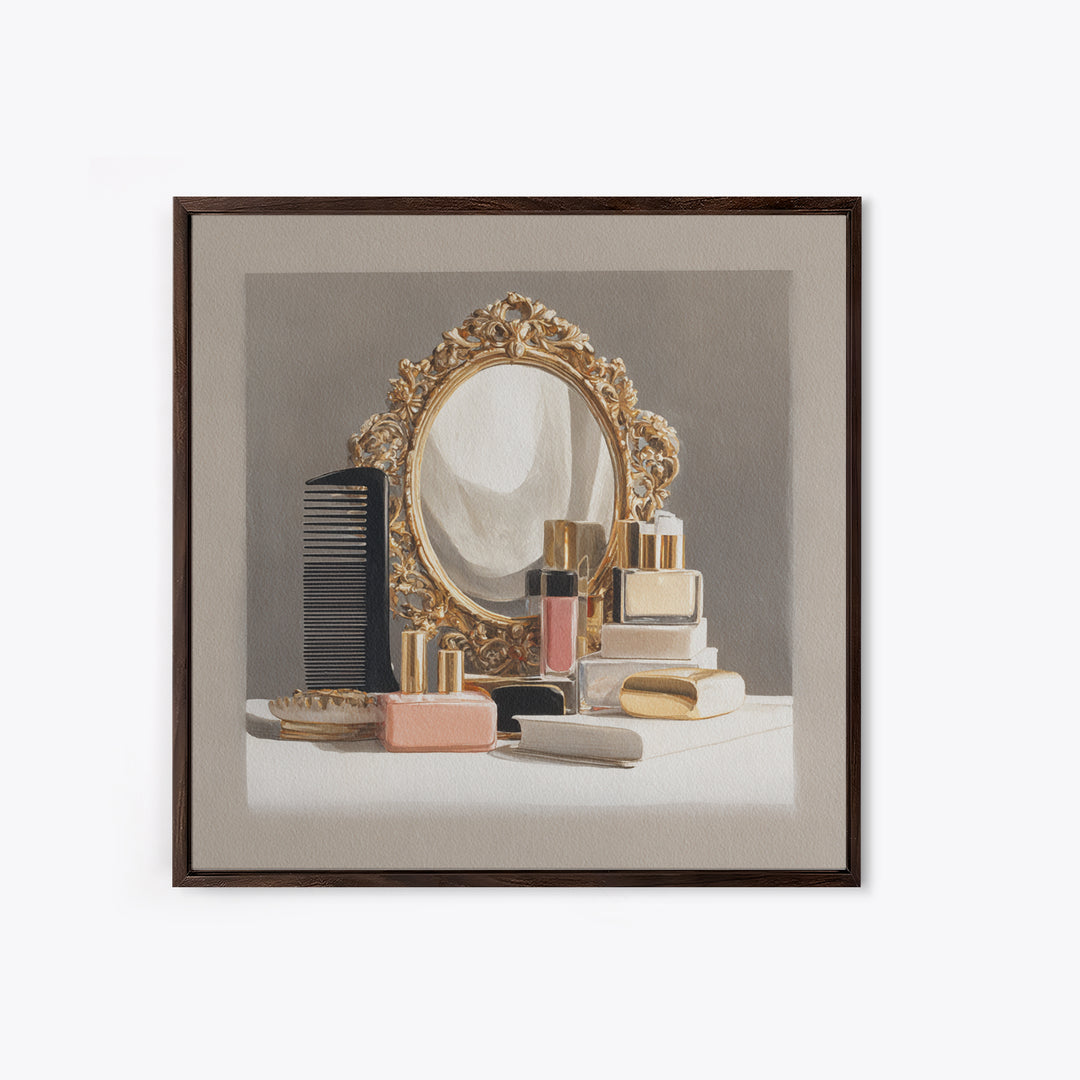Baroque Mirror and Comb Still Life Canvas Print, Hair Salon Art, Boho Decor, Living Room Decor, Fine Art, Style, Art Print, HSA-1x1-89