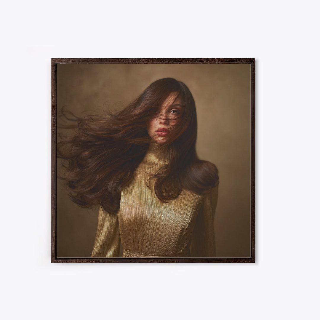 Fashion Portrait with Flowing Glossy Hair Canvas Print, Hair Salon Art, Wall Art, Living Room Decor, Fine Art, Style, HSA-1x1-97