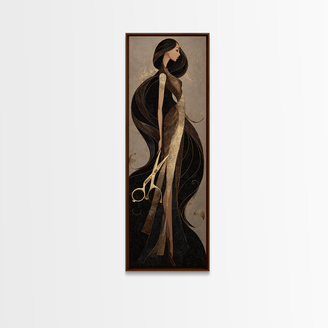 Luxury Black and Gold Beauty Emblem Canvas Print, Hair Salon Art, Statement Artwork, Living Room Decor, Oil Painting, Style, HSA-1x3-12