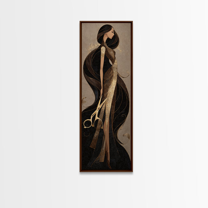 Luxury Black and Gold Beauty Emblem Canvas Print, Hair Salon Art, Statement Artwork, Living Room Decor, Oil Painting, Style, HSA-1x3-12