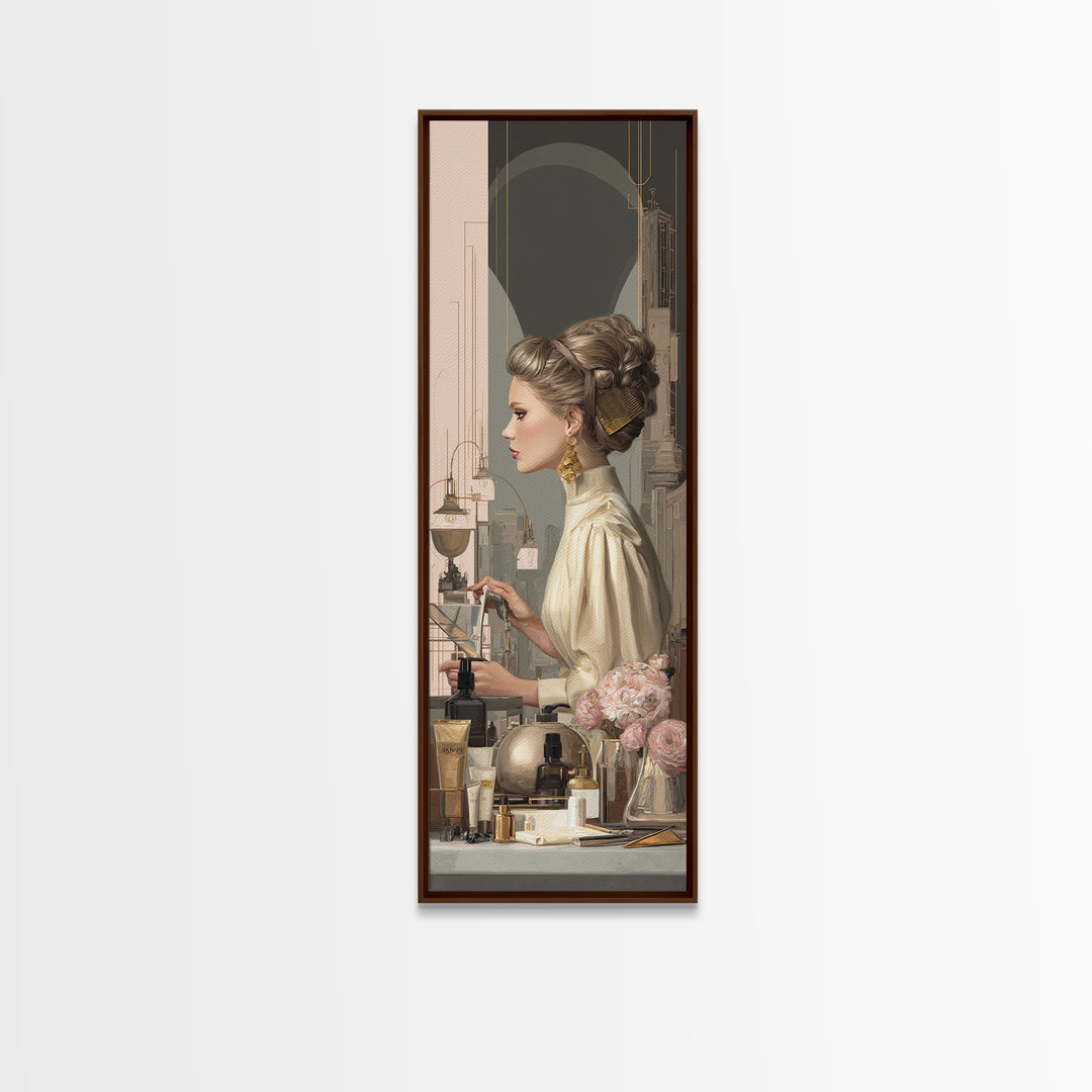 Minimal Female Profile Framed Canvas Print, Hair Salon Art, Luxury Decor, Living Room Decor, Fine Art, Style, HSA-1x3-24