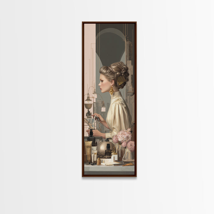 Minimal Female Profile Framed Canvas Print, Hair Salon Art, Luxury Decor, Living Room Decor, Fine Art, Style, HSA-1x3-24