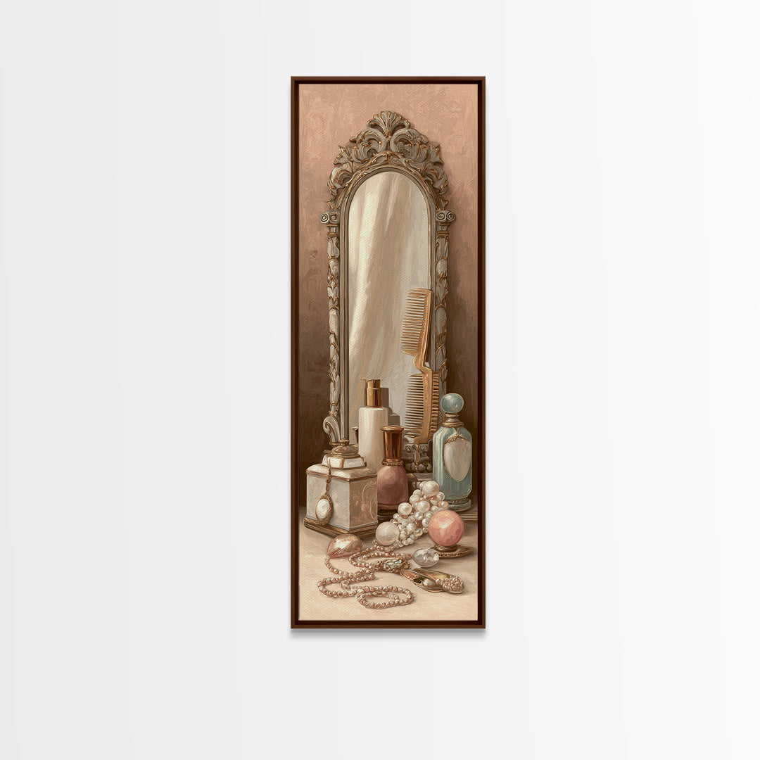 Baroque Mirror and Comb Still Life Framed Canvas Print, Hair Salon Art, Neutral Decor, Living Room Decor, Fine Art, Style, HSA-1x3-29