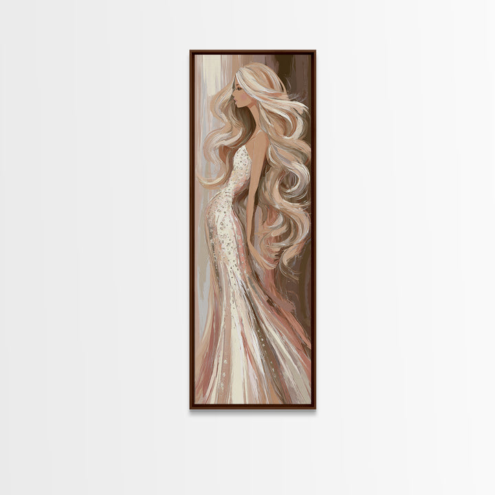 Blonde Waves Painted Framed Canvas Print, Hair Salon Art, Modern Decor, Living Room Decor, Fine Art, Style, Wall Decor, HSA-1x3-4