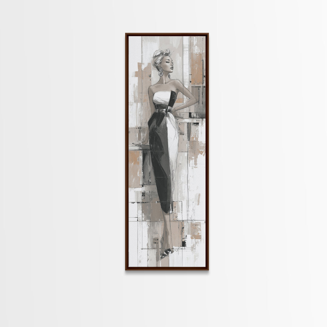Black and White Line Art Salon Figure Canvas Print, Hair Salon Art, Metal Wall Art, Living Room Decor, Fine Art, Style, HSA-1x3-43