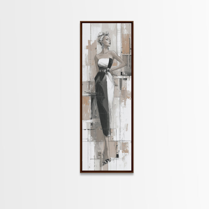 Black and White Line Art Salon Figure Canvas Print, Hair Salon Art, Metal Wall Art, Living Room Decor, Fine Art, Style, HSA-1x3-43