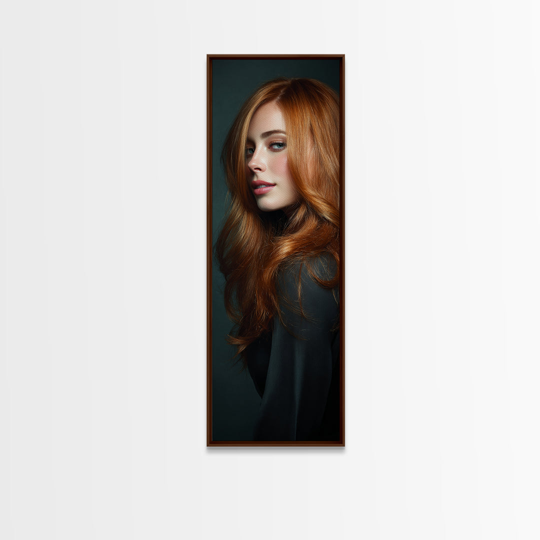 Copper Hair Silhouette Framed Canvas Print, Hair Salon Art, Girls Room Decor, Living Room Decor, Fine Art, Style, HSA-1x3-46