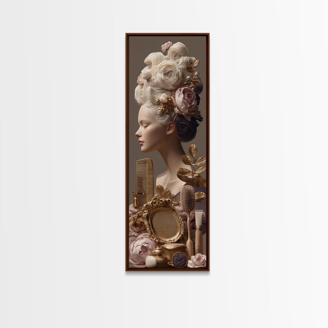 Baroque Mirror and Comb Still Life Canvas Print, Hair Salon Art, Hairdresser Gift, Living Room Decor, Fine Art, Style, HSA-1x3-5