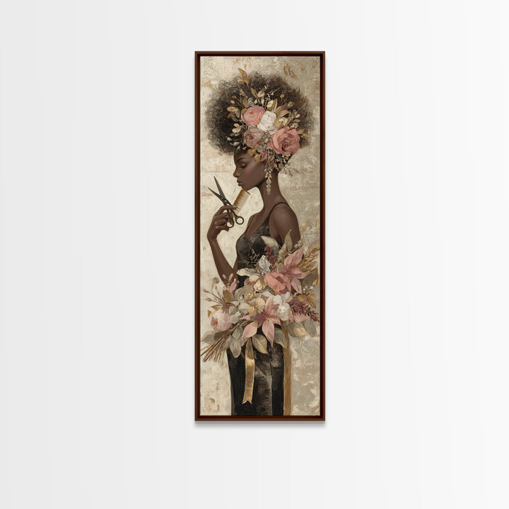 Afro Hair Portrait Canvas Print, Hair Salon Art, Metal Wall Art, Living Room Decor, Fine Art, Style, Black and White Art, HSA-1x3-56