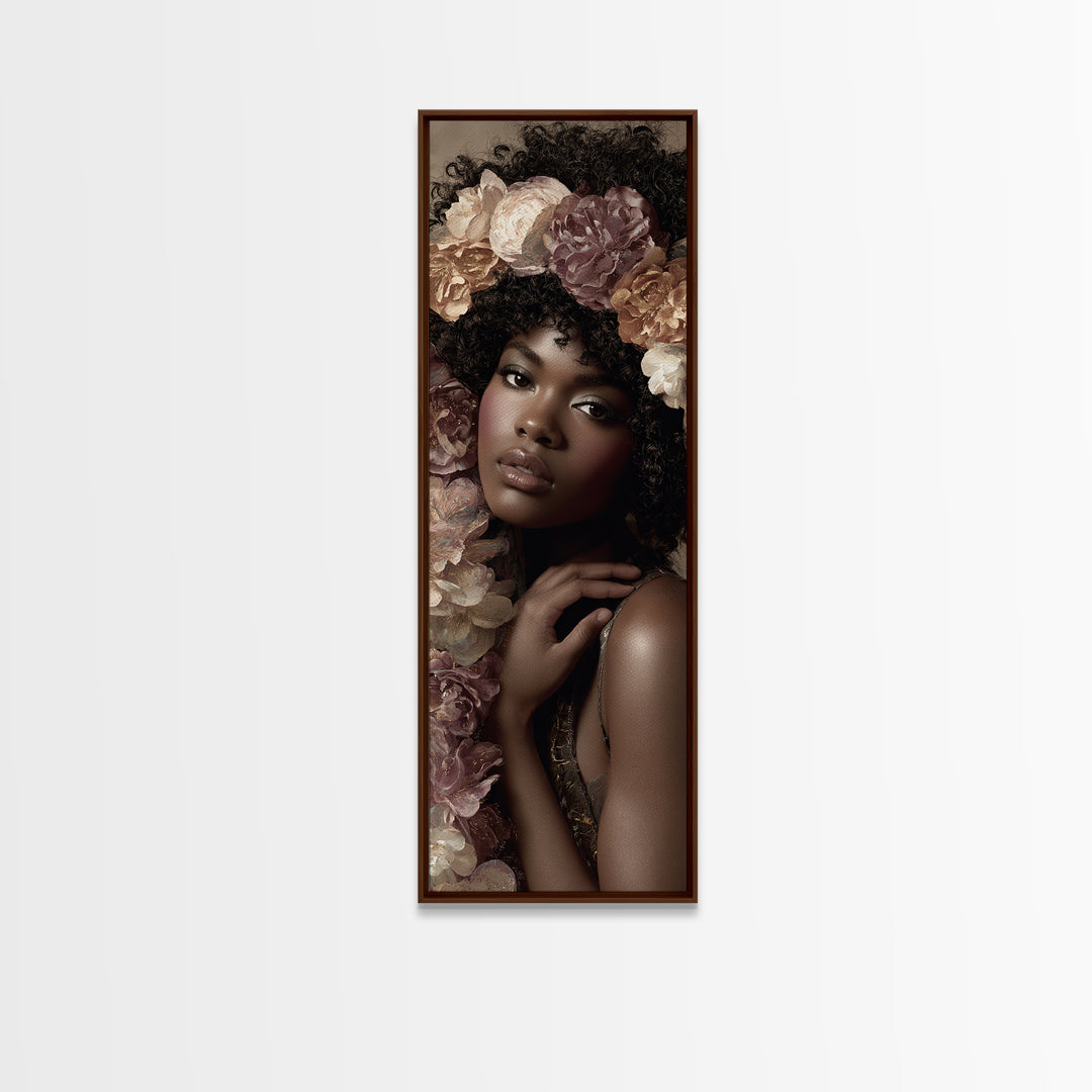 Afro Hair Portrait Framed Canvas Print, Hair Salon Art, African American Art, Living Room Decor, Oil Painting, Style, HSA-1x3-80