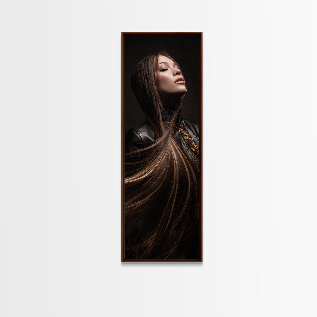 Fashion Portrait with Flowing Glossy Hair Canvas Print, Hair Salon Art, Art, Living Room Decor, Oil Painting, Style, HSA-1x3-85
