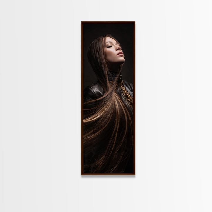 Fashion Portrait with Flowing Glossy Hair Canvas Print, Hair Salon Art, Art, Living Room Decor, Oil Painting, Style, HSA-1x3-85